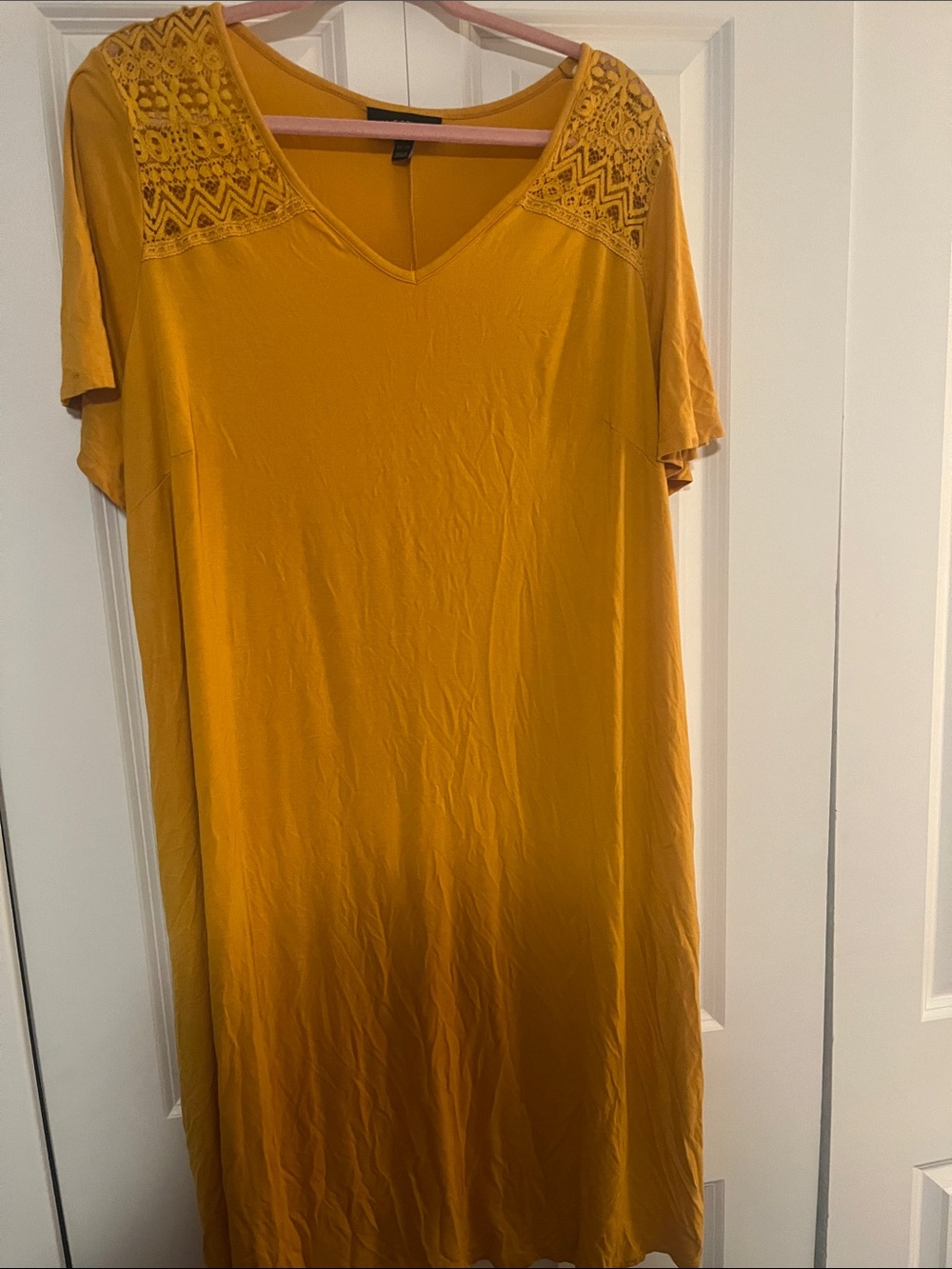 Lane Bryant Mustard Yellow V-Neck Lace Shoulder Dress
